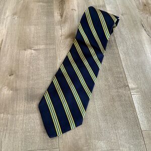Brooks Brothers Makers Tie XL Silk Striped Made in USA Navy Blue Yellow